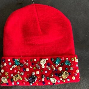 Red embellish beanie